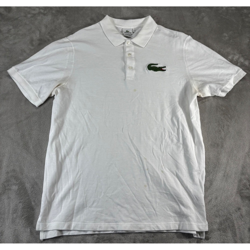 Lacoste Polo Shirt Mens 8L White Fair Oversized Big Crocodile Logo Short Sleeve